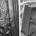 Fig. 22: De to bildene gjengir samme område av forstevnen. Det til høyre er tatt under utgravningen (foto: Kulturhistorisk Museum). Det andre på Vikingskipshuset (foto: Thomas Finderup). Legg merke til forskjellene i treskjærerarbeidet.